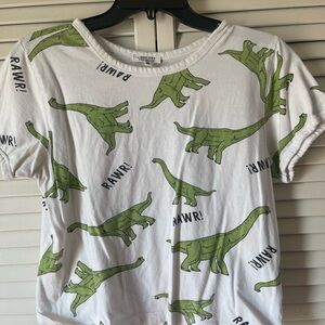 Kids White Tee with Green Dinosaur Print - RAWR!